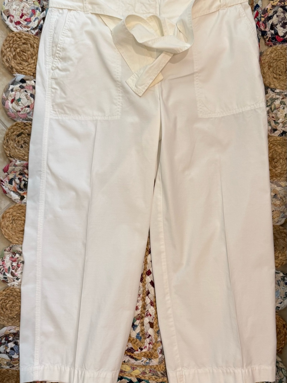 White Wide-Leg Cotton Belted Pants